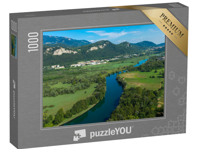 Puzzle 1000 pezzi „Vista della valle del fiume Adda durante una giornata di sole, Airuno, Provincia di Lecco, Lombardia“