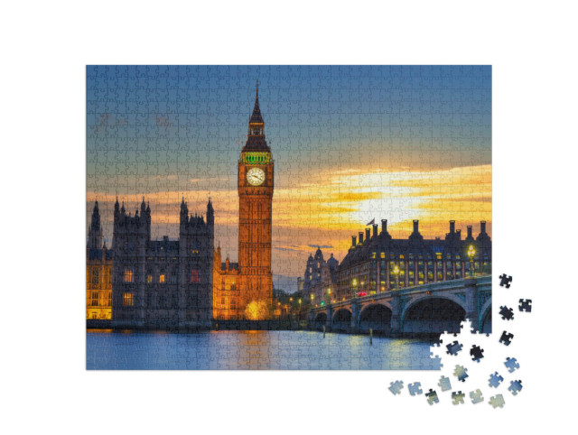Puzzle 1000 pezzi „Il Big Ben e il ponte di Westminster al tramonto, Londra“