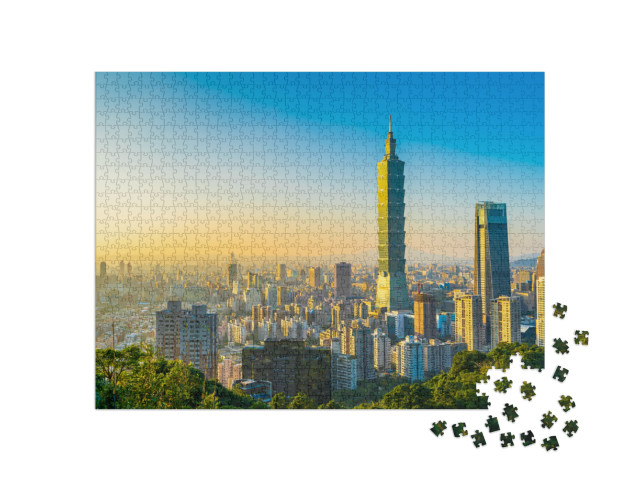 Puzzle 1000 pezzi „Paesaggio urbano con il grattacielo Taipei 101, Taiwan“