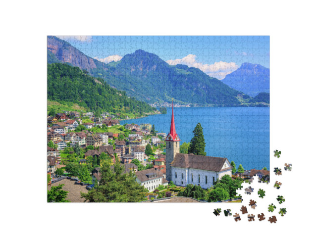 Puzzle 1000 pezzi „Il lago dei Quattro Cantoni e le Alpi, Svizzera“