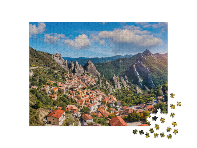 Puzzle 1000 pezzi „Il pittoresco borgo di Castelmezzano, provincia di Potenza, Basilicata, Italia“