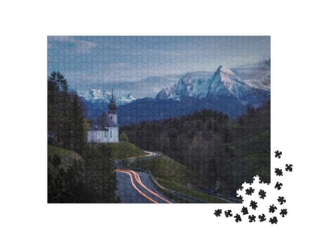 Puzzle 1000 pezzi „Cappella Maria Gern sopra Berchtesgaden con il monte Watzmann“