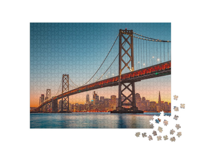 Puzzle 1000 pezzi „Lo skyline di San Francisco con il famoso Oakland Bay Bridge, California, USA“