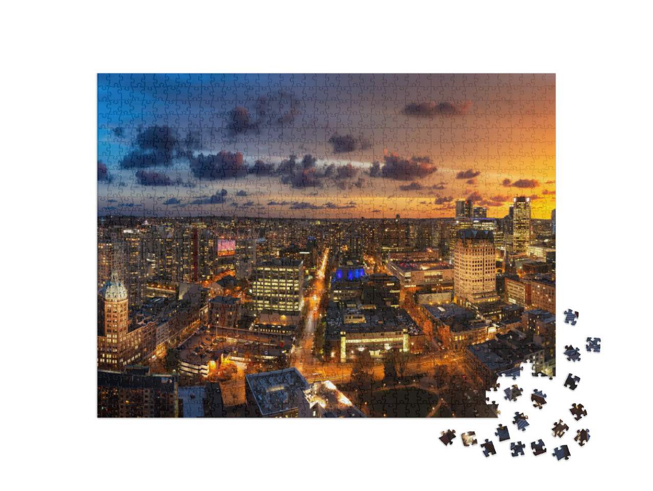 Puzzle 1000 pezzi „Vista panoramica al tramonto, Vancouver“