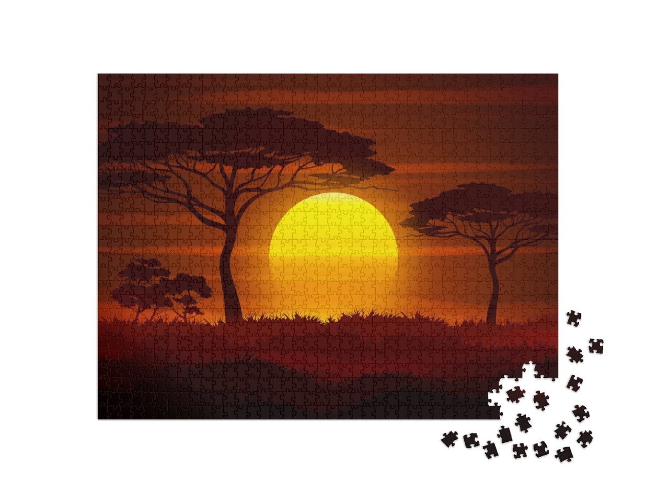 Puzzle 1000 pezzi „Tramonto nella savana africana“