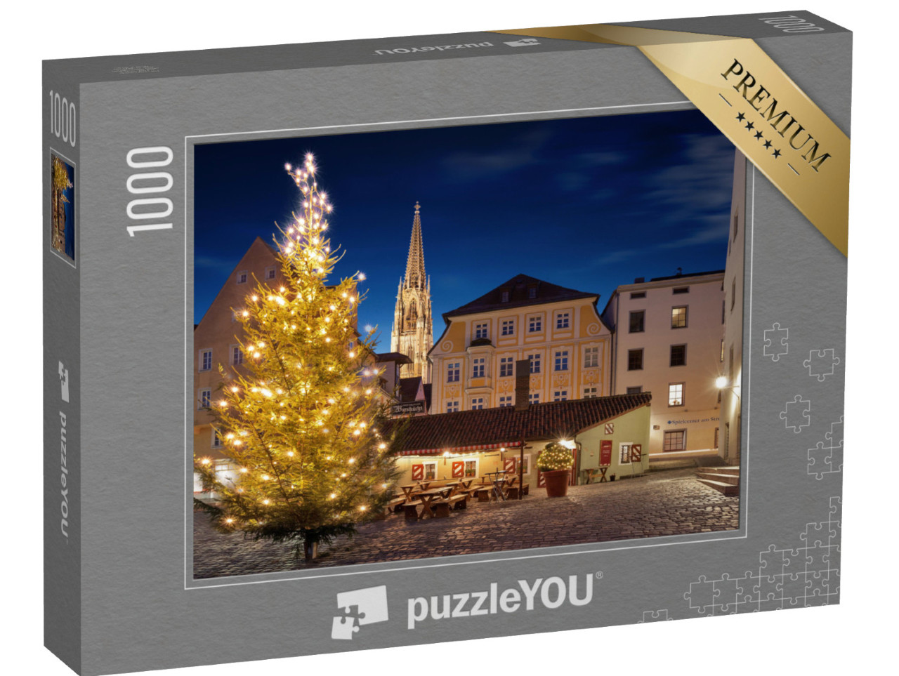 Puzzle 1000 pezzi „Albero di Natale nella piazza del chiosco di salsicce di Ratisbona“