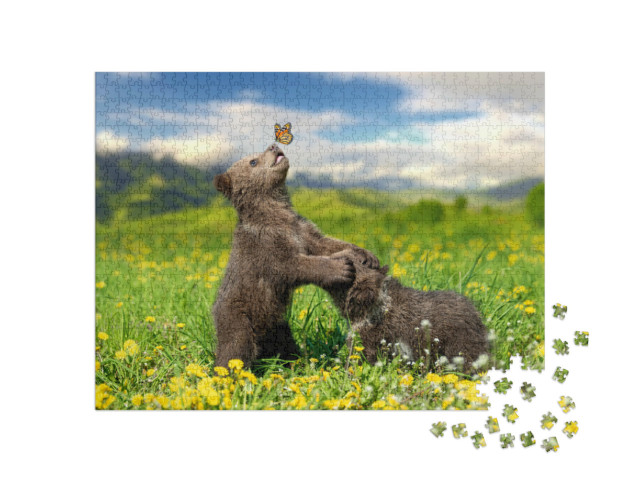 Puzzle 1000 pezzi „Gioco dei cuccioli di orso bruno con la farfalla“
