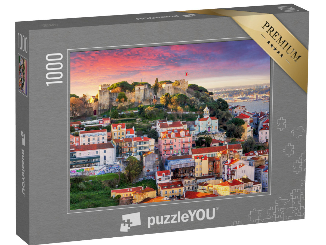 Puzzle 1000 pezzi „Lisbona, skyline con il castello di Sao Jorge“