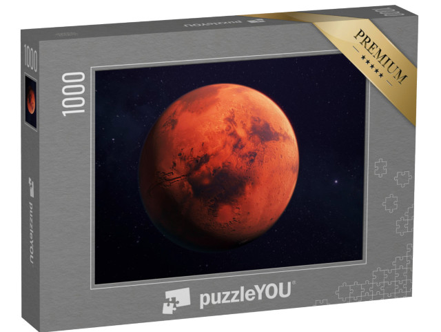 Puzzle 1000 pezzi „Marte, il pianeta rosso, rendering 3D con le caratteristiche della superficie“