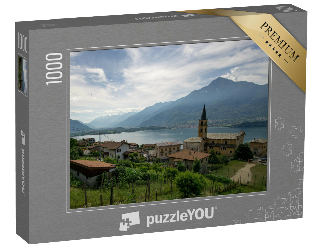 Puzzle 1000 pezzi „Lago di Como con montagne e nuvole, Lombardia, Italia“