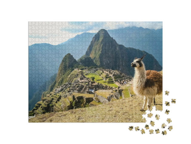 Puzzle 1000 pezzi „Lama davanti all'antica città inca di Machu Picchu“