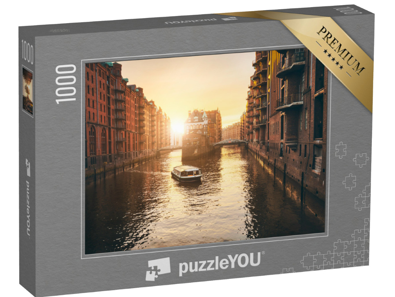 Puzzle 1000 pezzi „Tramonto sul quartiere dei magazzini di Amburgo“