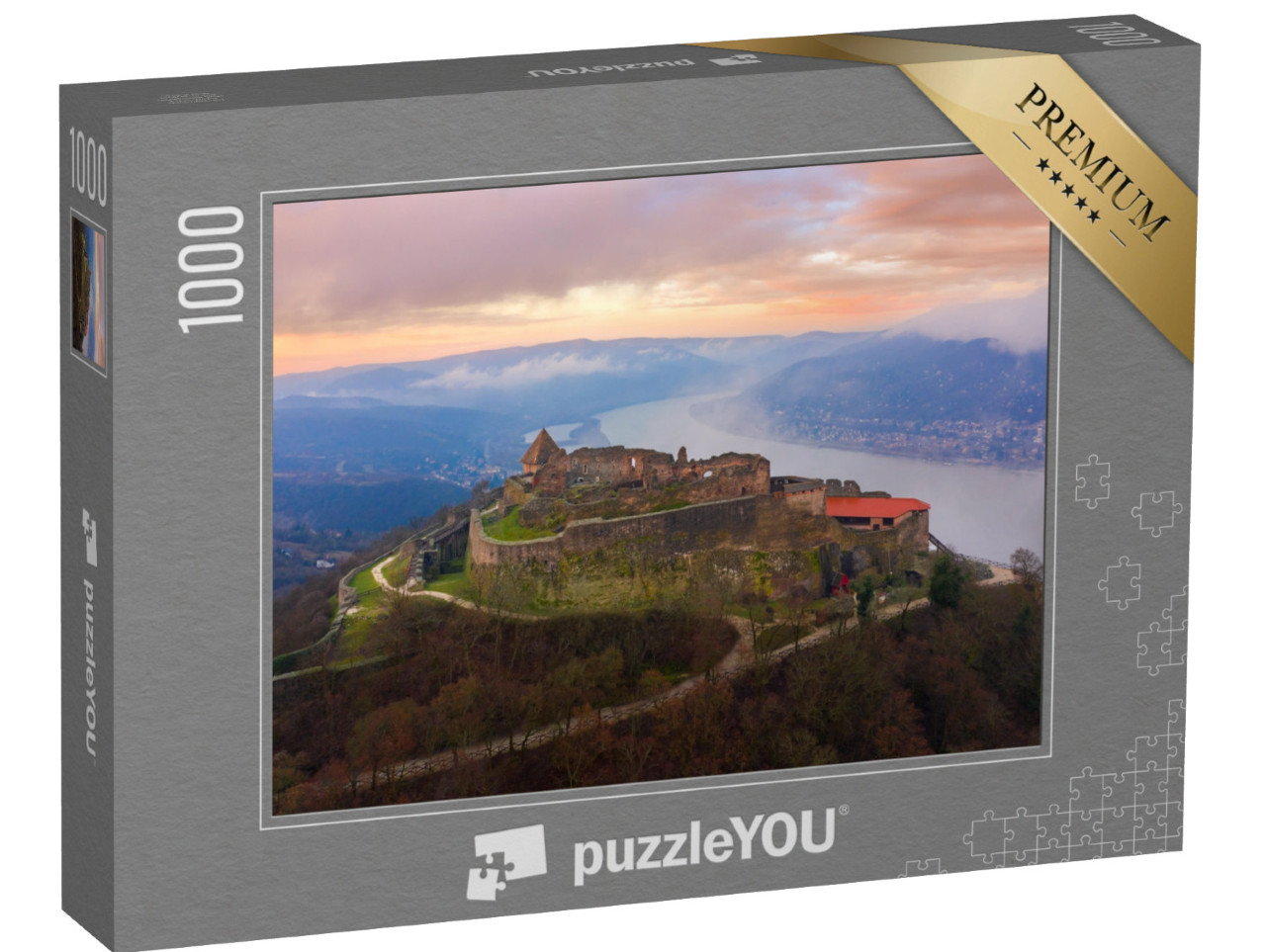 Puzzle 1000 pezzi „Il castello di Visegrad in una suggestiva mattina d'inverno, Ungheria“