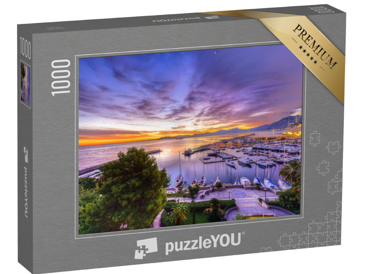 Puzzle 1000 pezzi „Yacht bianchi nel porto di Palermo“