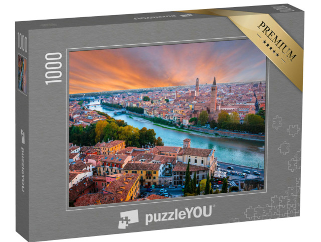 Puzzle 1000 pezzi „Tramonto colorato su Verona, Italia“