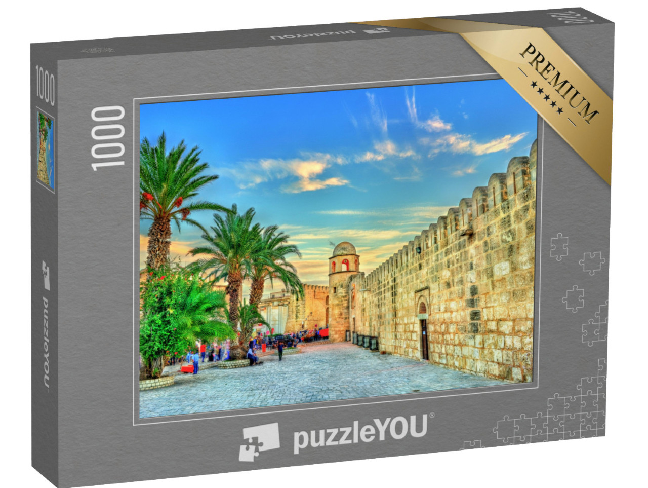 Puzzle 1000 pezzi „Mura e minareto della Grande Moschea di Sousse, patrimonio mondiale dell'UNESCO, Tunisia“