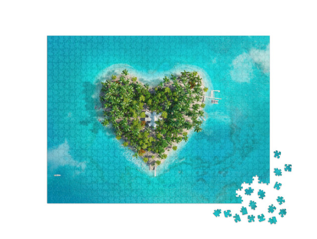 Puzzle 1000 pezzi „Un'isola tropicale paradisiaca a forma di cuore“