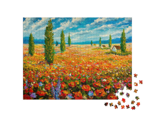 Puzzle 1000 pezzi „Dipinto a olio di un prato fiorito di Claude Monet“