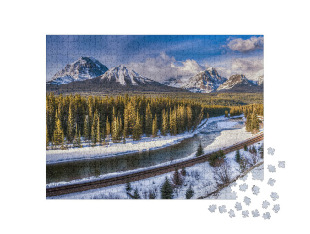 Puzzle 1000 pezzi „Curva di Morant: Immagine invernale dal Parco Nazionale di Banff, Alberta, Canada“