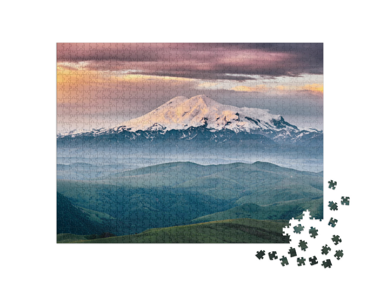 Puzzle 1000 pezzi „Il Monte Elbrus all'alba, Caucaso settentrionale, Russia“