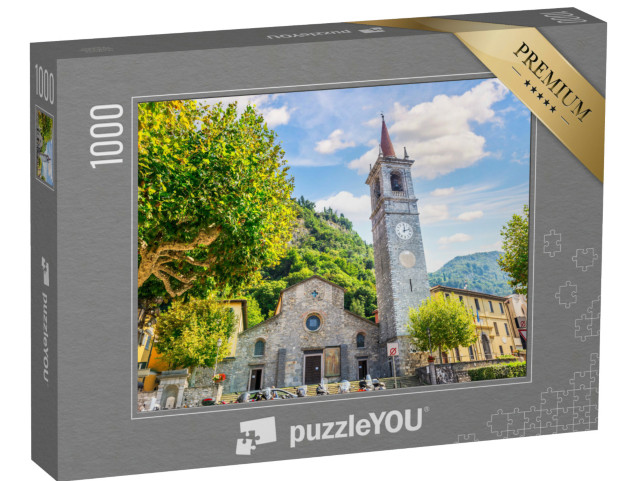Puzzle 1000 pezzi „Chiesa di San Giorgio a Varenna in una soleggiata giornata estiva, Italia“
