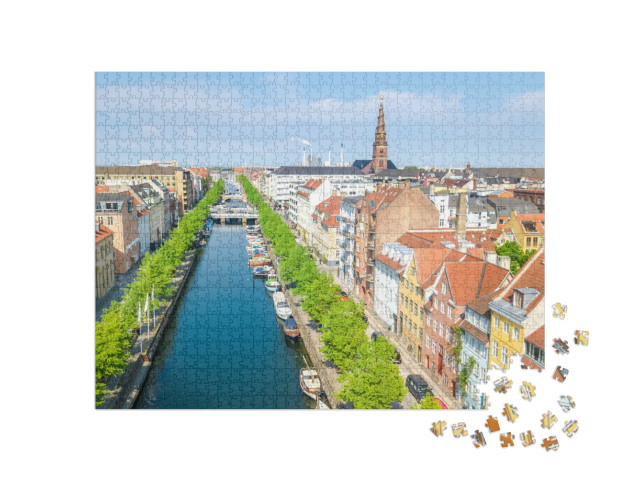 Puzzle 1000 pezzi „Vista aerea dello skyline di Copenaghen, skyline con Nyhavn, Danimarca“