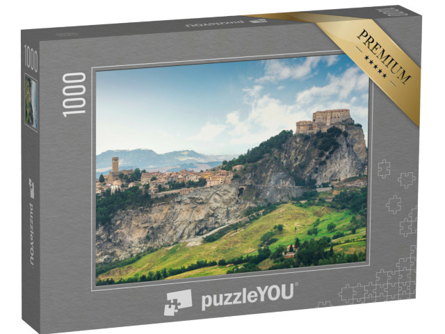 Puzzle 1000 pezzi „La fortezza di San Leo o Rocca di San Leo a destra e il borgo a sinistra, provincia di Rimini“