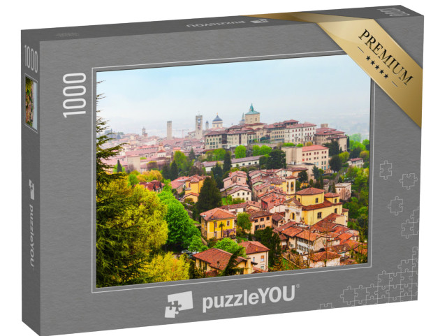 Puzzle 1000 pezzi „Veduta a volo d'uccello della città alta di Bergamo, una città della regione alpina della Lombardia“