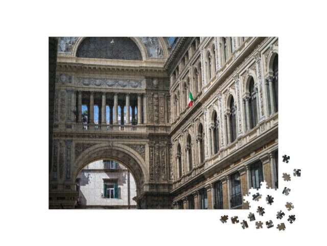 Puzzle 1000 pezzi „Napoli, Italia: La grande cupola di vetro e l'intricato design della Galleria Umberto I a Napoli, Italia“