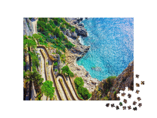 Puzzle 1000 pezzi „Via Krupp a Marina Piccola e via Capri con i Faraglioni d'Italia a Napoli“