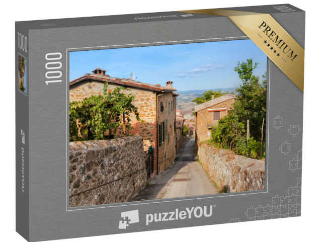 Puzzle 1000 pezzi „Strada e case a Montepulciano, Toscana, Italia, Bellissima strada stretta in pietra“