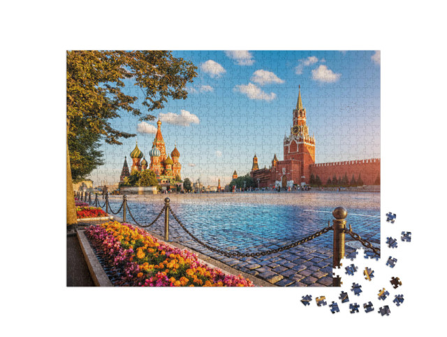 Puzzle 1000 pezzi „La Cattedrale di San Basilio e la Torre Spassky sulla Piazza Rossa di Mosca“