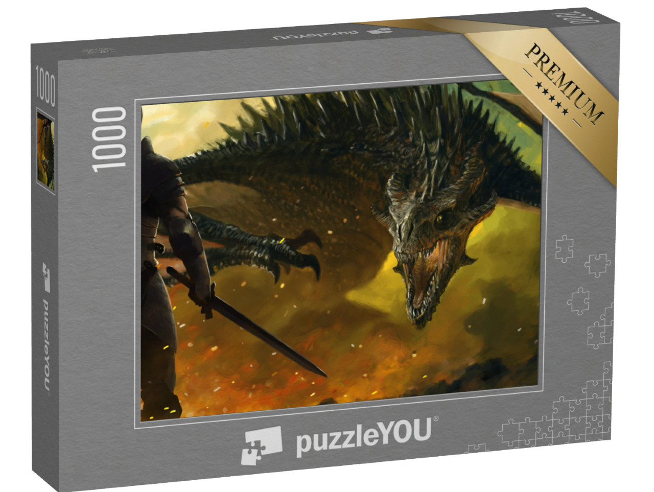 Puzzle 1000 pezzi „Guerrieri e un drago“