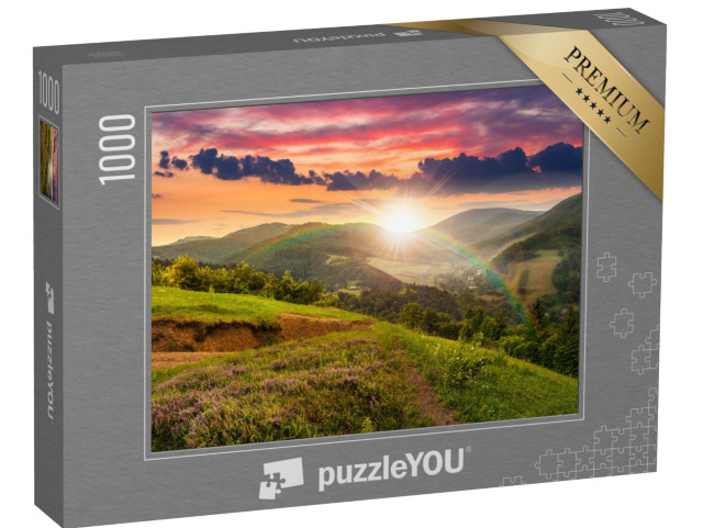 Puzzle 1000 pezzi „Arcobaleno al tramonto sulle colline boscose“