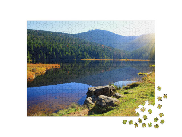 Puzzle 1000 pezzi „Il pittoresco lago Kleiner Arbersee nel Parco Nazionale della Foresta Bavarese, Germania“