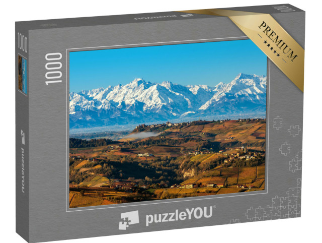 Puzzle 1000 pezzi „Vista dall'alto di colline autunnali e montagne innevate“