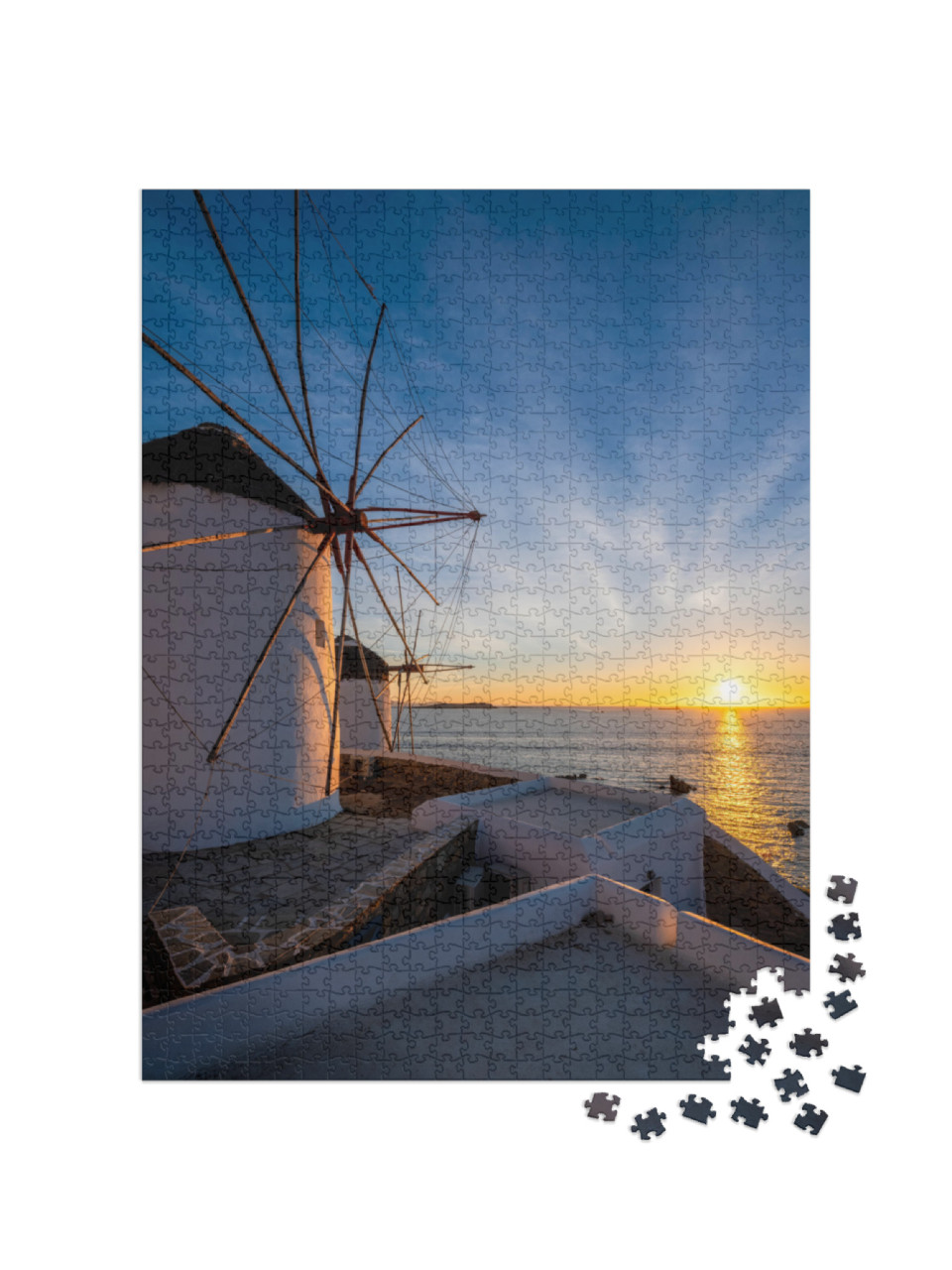 Puzzle 1000 pezzi „I mulini a vento della città di Chora, Mykonos“