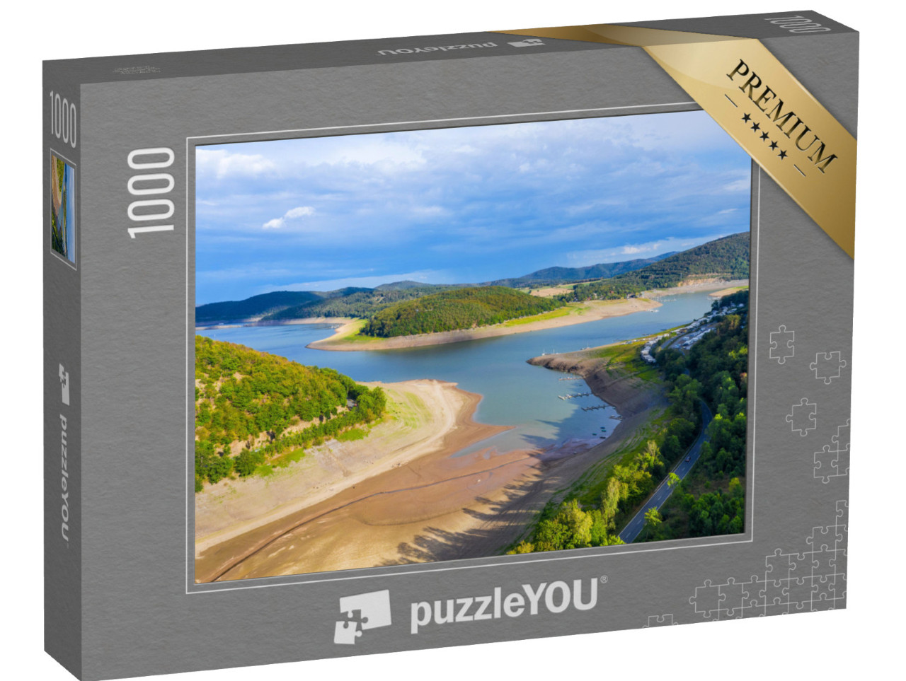 Puzzle 1000 pezzi „Parte dell'Edersee senza acqua nella stagione calda“