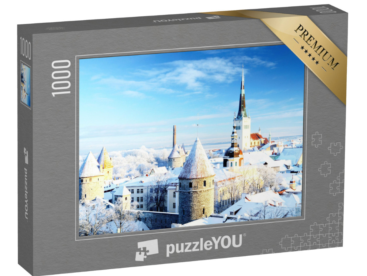 Puzzle 1000 pezzi „Bellissimi alberi innevati: l'inverno a Tallinn, Estonia“