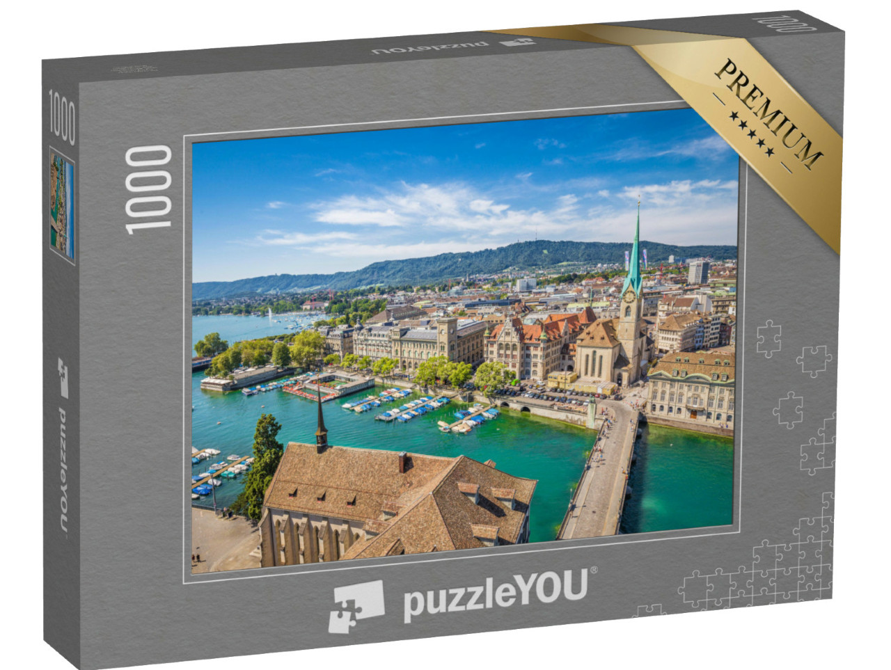 Puzzle 1000 pezzi „Zurigo con la famosa chiesa di Fraumünster“