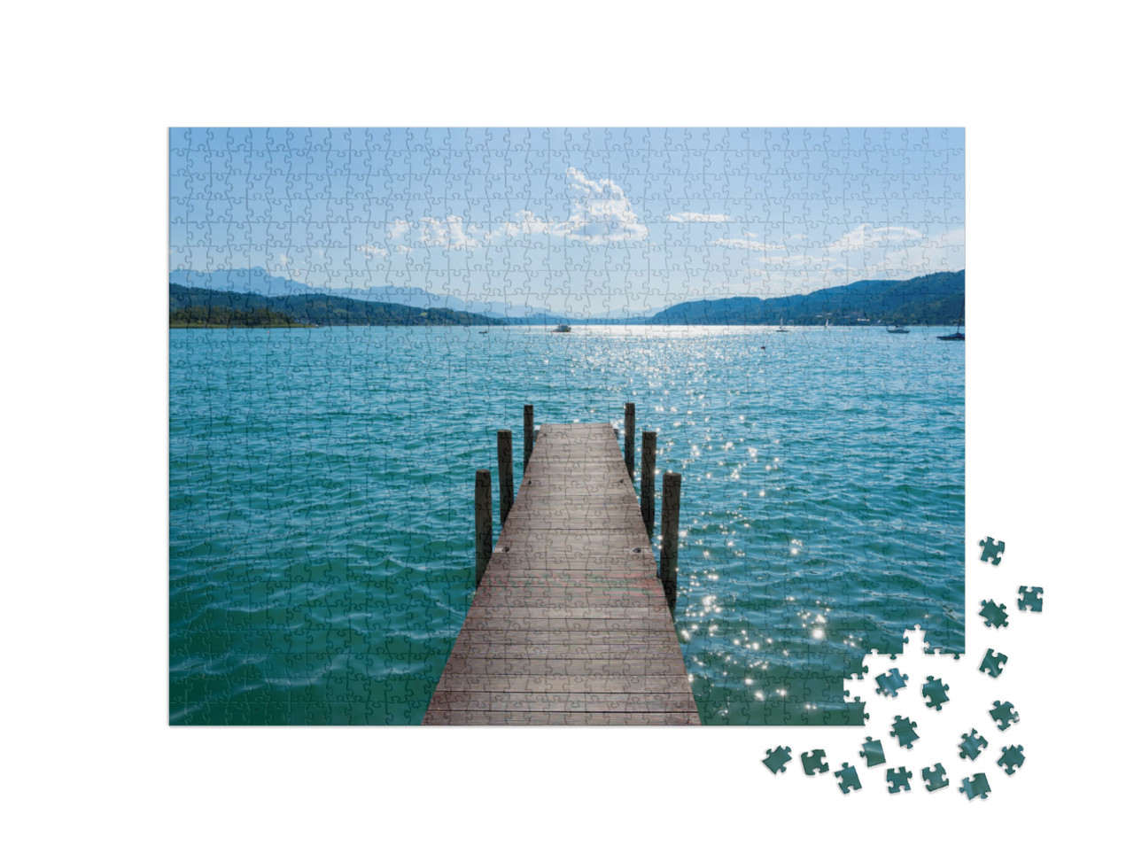 Puzzle 1000 pezzi „Darsena sul lago Wörthersee in Carinzia, Austria“