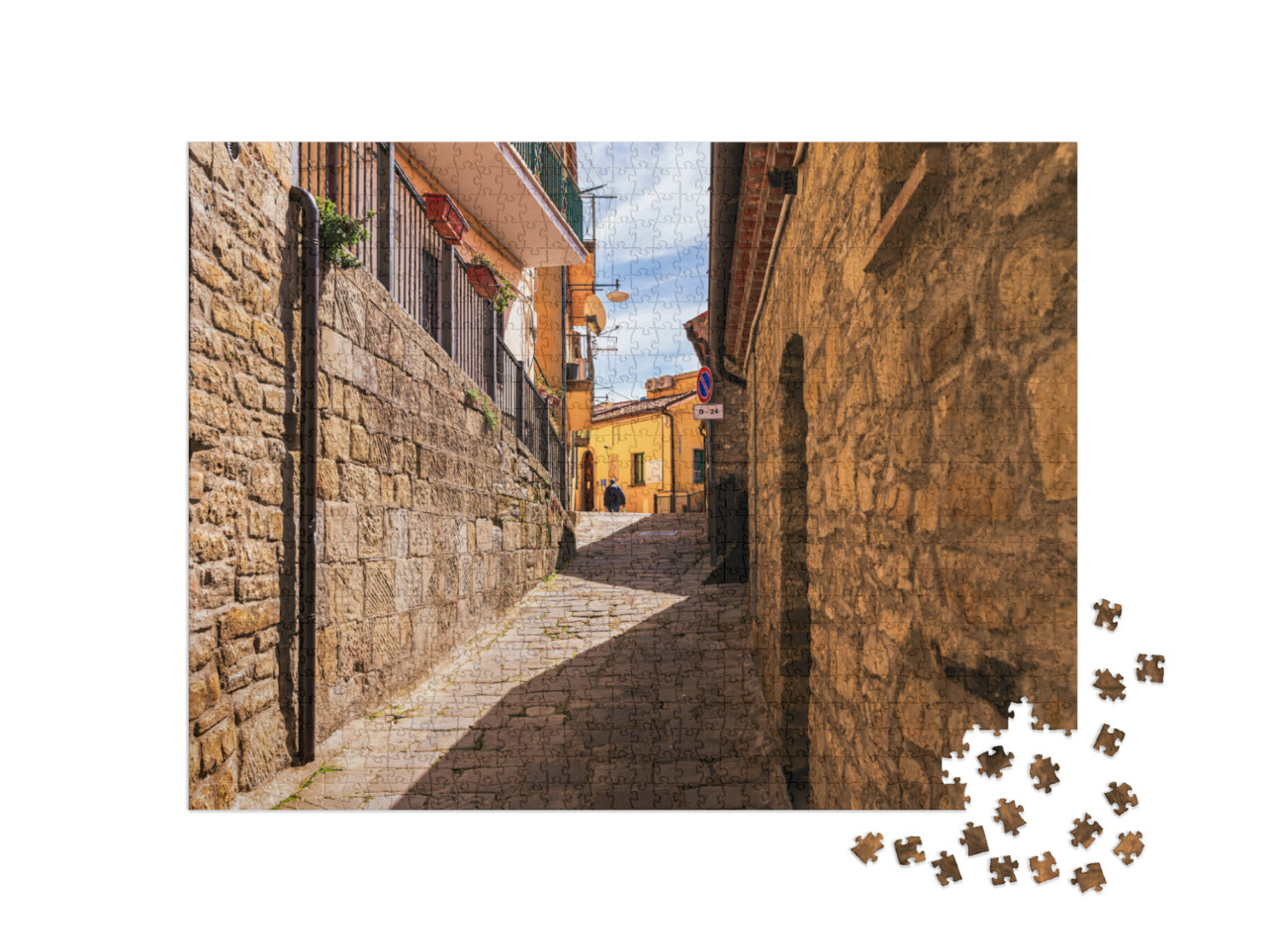 Puzzle 1000 pezzi „Castelmezzano: vedute del centro storico e del paesaggio che circonda il paese, Italia“
