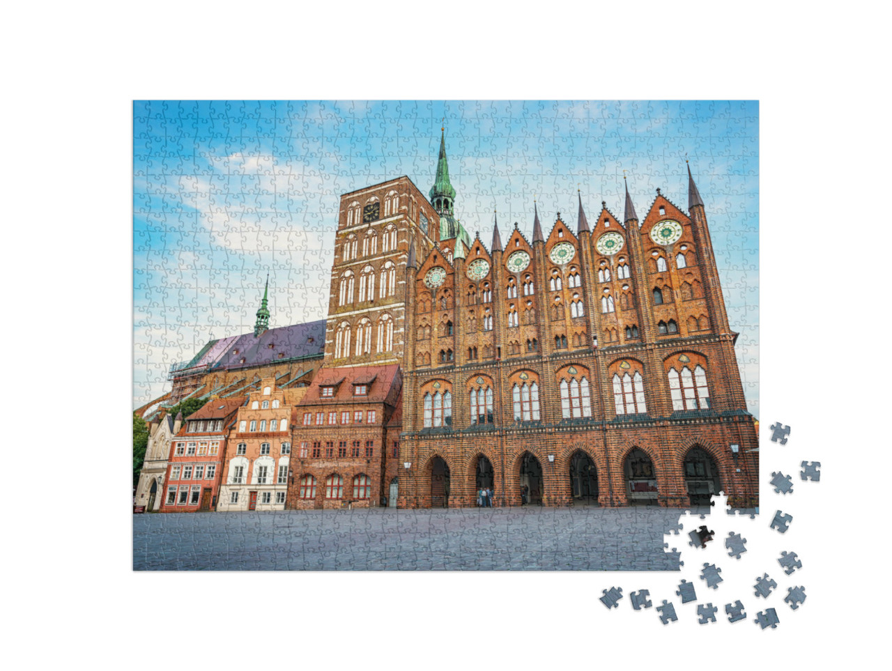 Puzzle 1000 pezzi „Città anseatica di Stralsund, municipio storico e chiesa di San Nicola“