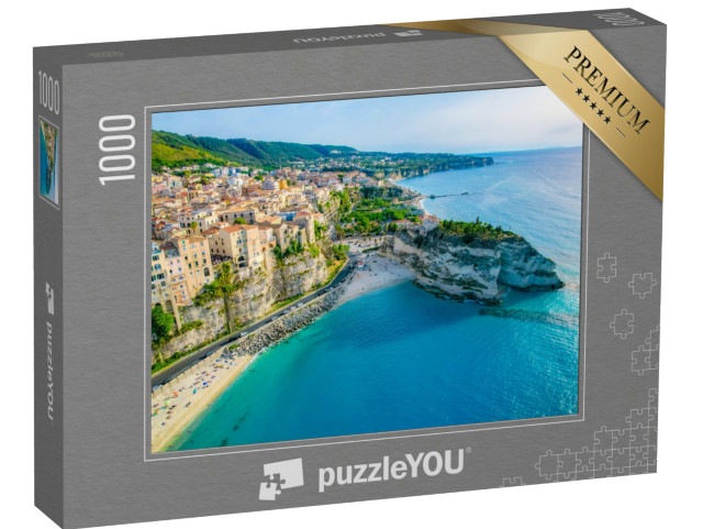 Puzzle 1000 pezzi „Tropea, Calabria: Chiesa di Santa Maria dell'Isola. Monastero e costa con acqua azzurra e cristallina“