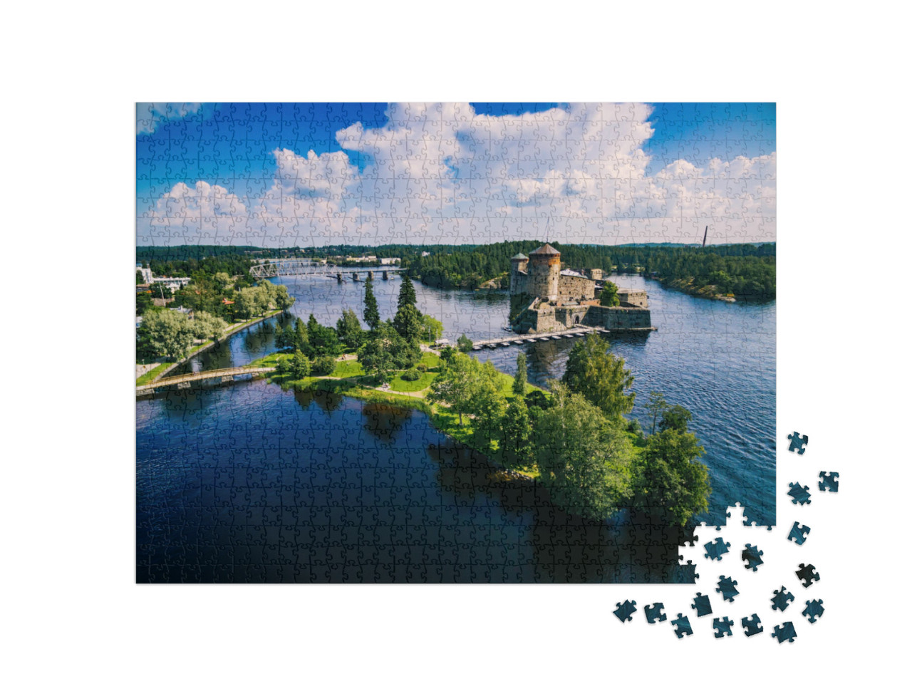 Puzzle 1000 pezzi „Splendido paesaggio del castello di Olavinlinna a Savonlinna, Finlandia“
