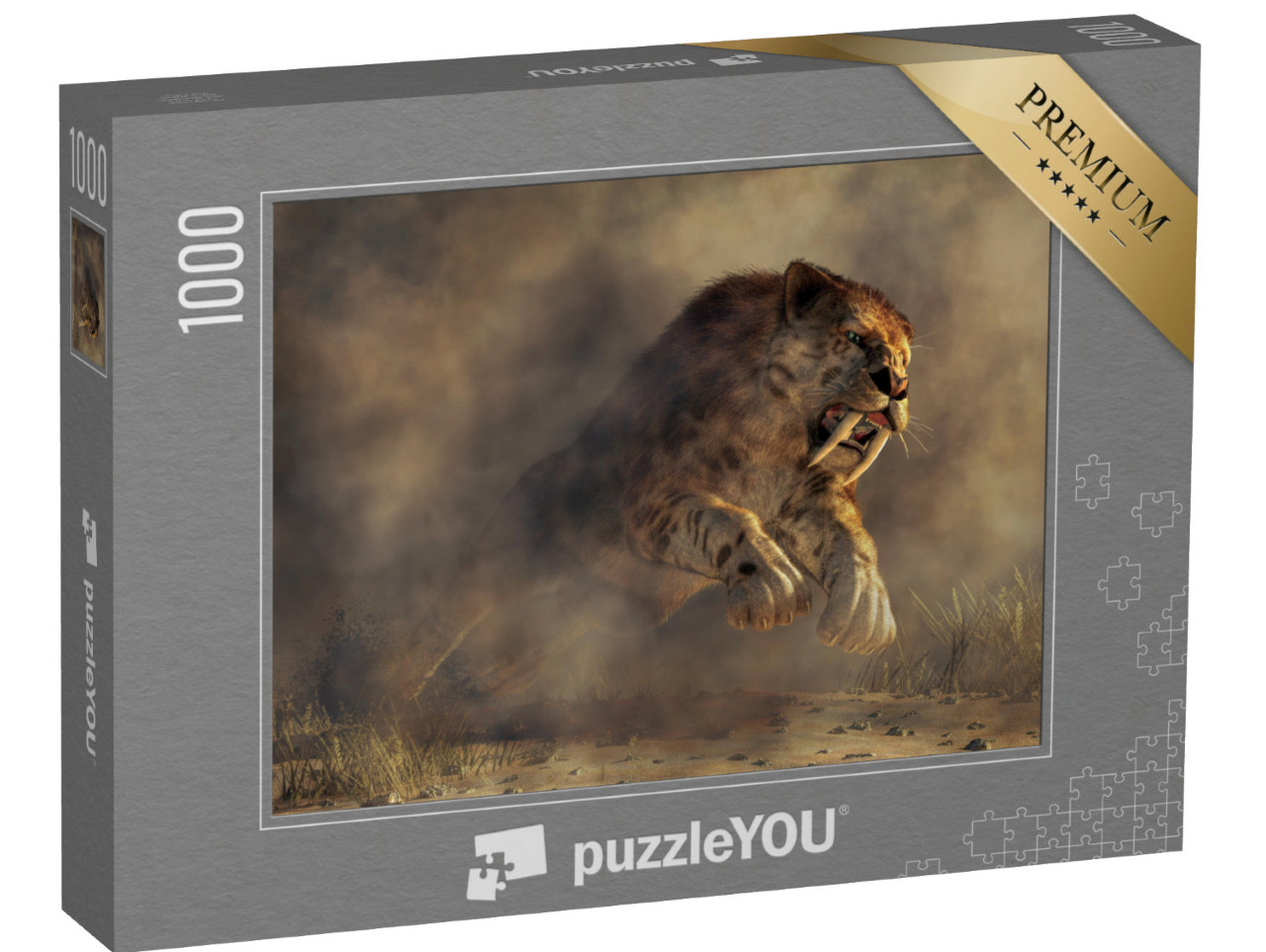 Puzzle 1000 pezzi „Arte digitale: un gigantesco Smilodon, il re dei predatori“