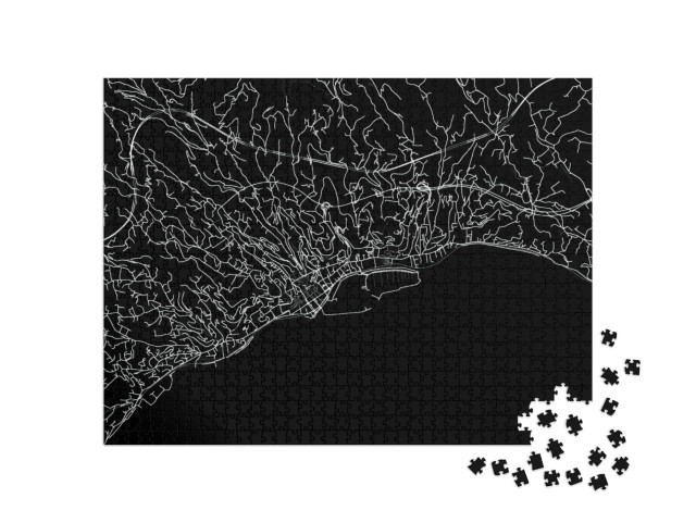 Puzzle 1000 pezzi „Mappa vettoriale della città di Sanremo in Italia con strade bianche isolate su sfondo nero.“