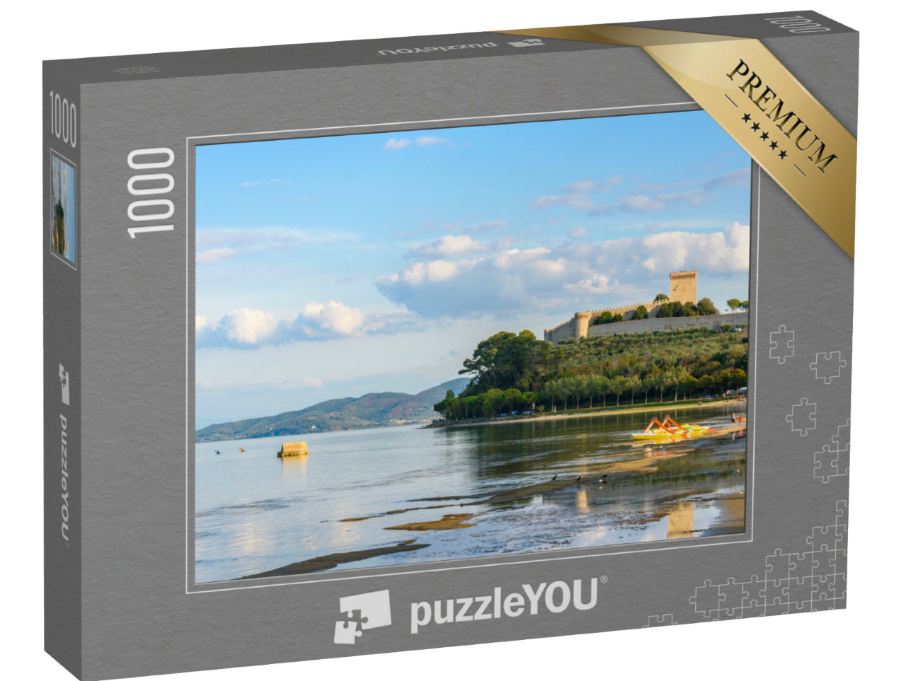 Puzzle 1000 pezzi „Vista panoramica del Lago Trasimeno, Umbria, Italia dalla città di Castiglione del Lago“