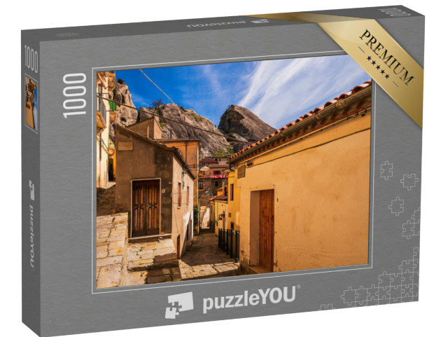 Puzzle 1000 pezzi „Castelmezzano, Potenza: vedute del centro storico e del paesaggio che circonda il paese, Italia“