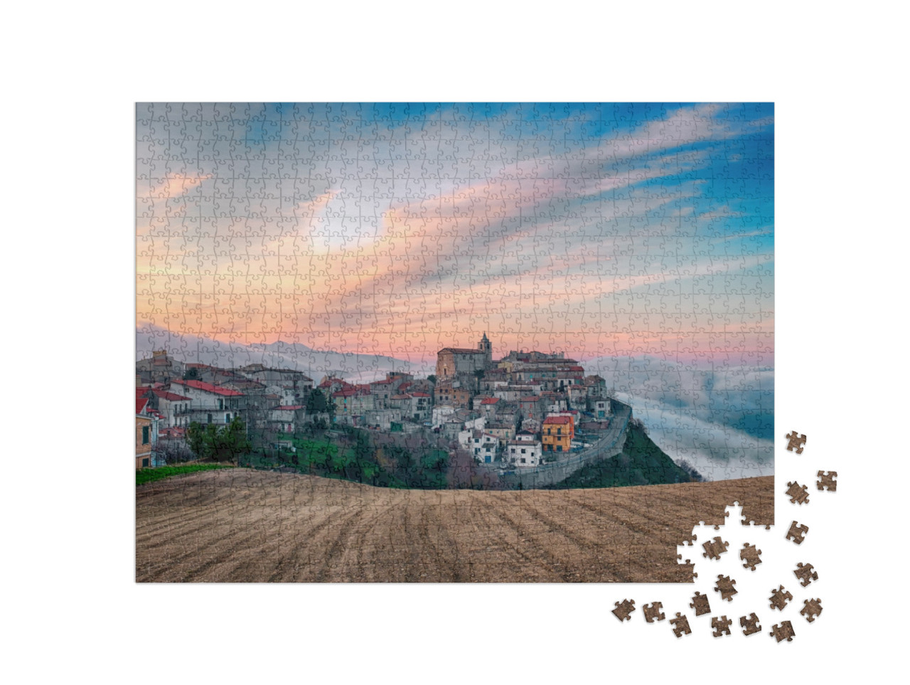 Puzzle 1000 pezzi „Vista del borgo di Lentella, Chieti, Italia“